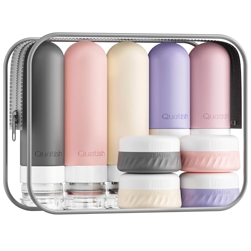 Quatish 15 Pack Travel Bottles for Toiletries, Original Patented, TSA Approved Travel Size Containers, Leak Proof Silicone Shampoo and Conditioner Bottles Women & Men, Airplane Essentials, Dusty Pink - color: Dusty Pink