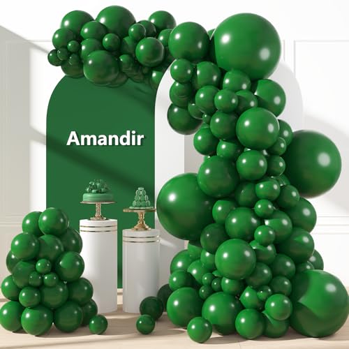 Amandir 153pcs Dark Green Balloons Arch Garland Kit Different Sizes 18 12 10 5 Inch Emerald Light Green Latex Balloon for Birthday Dinosaur Safari Jungle Graduation Party Decorations - color: Dark Green