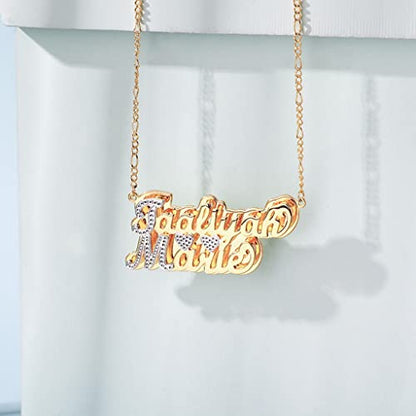 Custom Name Necklace Double Plated Name Necklace Personalized Name Plate Necklaces Name Necklaces for Women 18k Gold Plated Nameplate Pendant - color: Style 15