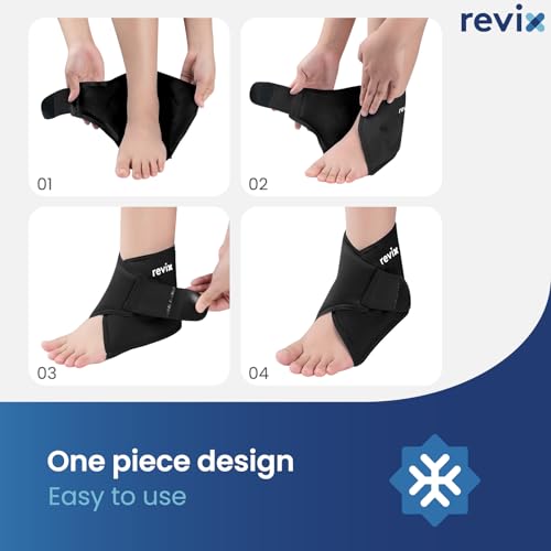 REVIX Foot Ice Pack Wrap for Plantar Fasciitis & Foot Pain Relief, Black | Ankle Ice Wrap, Adjustable One-Size Fit, Flexible Gel for Achilles Tendonitis, Sprained Ankle, Sport Recovery and Swelling - style: Black-1 Pack