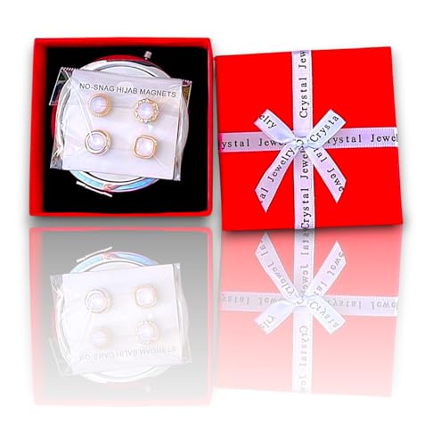 No Snag Hijab Magnets 4 Piece Set Strong Magnetic Pins for Scarves and Clothes Pinless Scarf Magnets Brooch Clasp Converter Magnetic Clips for Shawls Blouses Gift Mirror Included