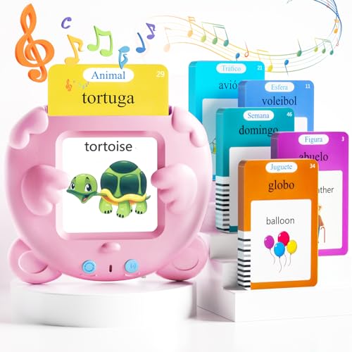 Spanish & English Talking Flash Cards for Toddlers, 510 Sight Words Bilingual Pink Educational Toys for Girls, Autism Sensory Speech Therapy Toys, Española Pocket Vocabulary Learning for Kids - size: 510-Spanish&English(pink)