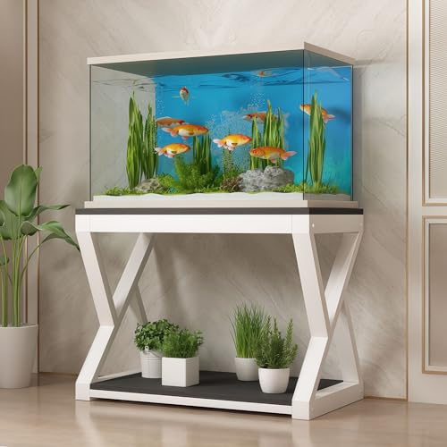 Two-tier Aquarium Stand,Minimalist Aquarium Table,Unique Design,High Load Capacity, Easy To Install, Ideal For Home Use(White+Black,19.6x15.7in) - color: White+Black, size: 19.6x15.7in