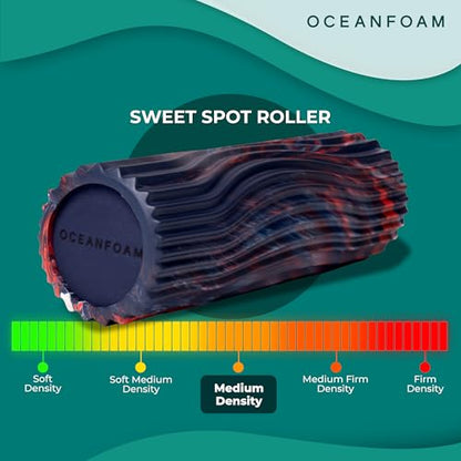 Oceanfoam Sweet Spot Medium Exercise Foam Roller 14"x5.5" – Medium Density Travel Foam Roller for Physical Therapy, Deep Tissue Massage, Yoga, Pilates, Wave Texture (Dark Navy, Red & Natural Marbled) - color: Dark Navy, Red & Natural Marbled