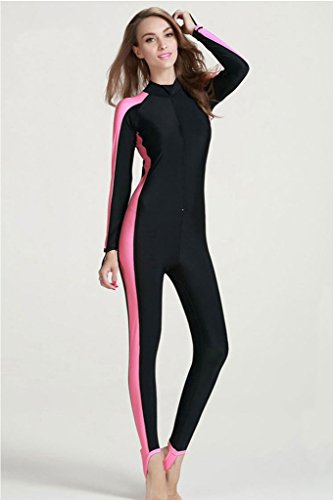 Micosuza Swimsuit for Women Design One Piece Long-Sleeve Surfing Suit - color: Long Leg Cover-pink, size: X-Large