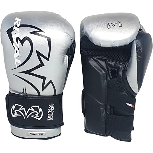 RIVAL Boxing RS11V Evolution Sparring Gloves, Extra-Thick 2” Padding, V-Strap Wrist Lock 2 System, Large Hand Compartment, and 15 Degree Angle Cuff - color: Silver, size: 14 oz.
