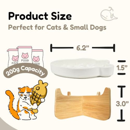 Elevated Slow Feeder Cat Bowl with Stand, 6.3''Ceramic Fish Maze Cat Food Bowl, Raised Whisker Friendly Wide Shallow Cat Dish for Wet & Dry Food, Non Slip Puzzle Feeder for Cats & Small Dogs (White) - color: White with Stand