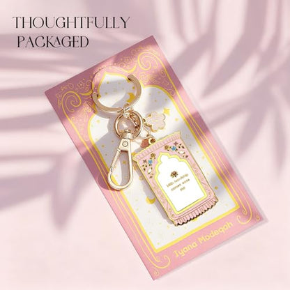 Islamic Keychain – Gold-Plated Enamel Muslim Keychain with Quran Verse & Charms, Islamic Gifts for Women & Men - color: Pink