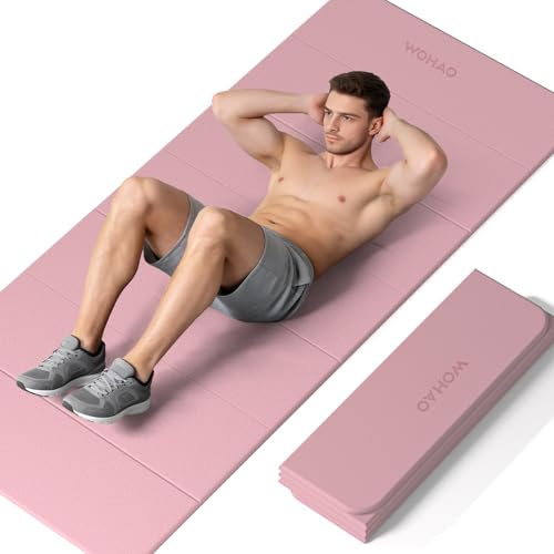 7-Fold Yoga Mat 74"x31" - 0.31 Inch Thick Folding Exercise Mat, Extra Wide Non-Slip POE Mat for Travel, Storage, Yoga, Pilates, Meditation & Home Gym, Lightweight & Portable - color: Dull Pink