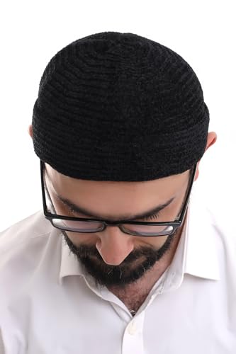 ihvan online Kufi Hats for Men, Taqiya, Takke, Turkish Muslim Winter Velvet Roll-up Edge Prayer Skullcaps, Islamic Gifts - color: Black