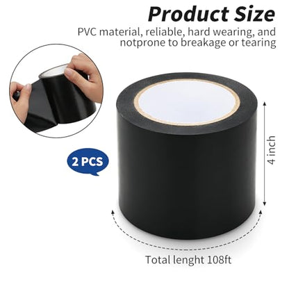 2 Rolls 4" x 108′ Wrestling Mat Tape Heavy Duty Gym Carpet Seam Tape, 7 Mil Strong Adhesive PVC Mat Tape for MMA, BJJ, Grappling, Wrestling and Exercise Mats, Black
