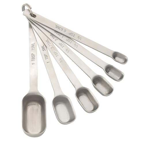 Mrs. Anderson’s Baking Spice Jar Measuring Spoons, Heavyweight 18/8 Stainless Steel, Set of 6 Narrow Measuring Spoons - style: Spice Spoons, 6-Piece Set