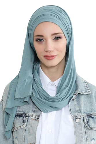 Aisha's Design Instant Hijab Scarves for Women, 95% Cotton Pretied Bonnet Turban Easy to Wear Cotton Headscarf - color: Dark Mint