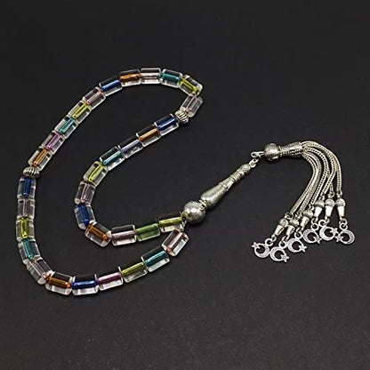 Mixed Color Transparent Column Acrylic Worry Beads, Prayer Beads, Tesbih, Tasbih, Tasbeeh, Rosary, Misbaha, Masbaha (10x7.5mm-33 Beads) - color: Acrylic Mixed Color Transparent Column -10x7.5mm-33 Beads