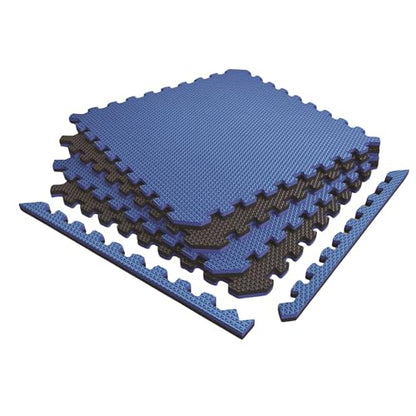 Reversible Exercise Mats 3/4" Thick EVA Interlocking Foam Tiles, Perfect Home Gym Flooring, 4 Tiles & 8 Trim Pieces, 16 Sq. Ft. 24"x24" Dazzling Blue/Black - color: Dazzling Blue/Black, size: 4 Tiles - 16 Sq. Ft.