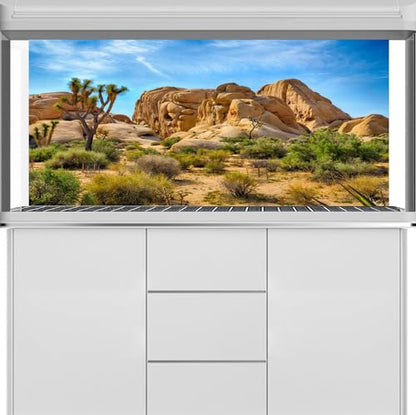 48X18 Inches Bearded Dragon Tank Background Joshua National Park Backdrop | Patterns with Desert Cactus Sandstone, suitable for Reptile Habitat Tank, Terrarium Background, Durable Polyester - size: 48X18