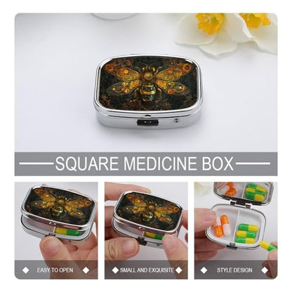 Metal 2 Compartment Pill Organizer Travel Friendly Portable Compact Pill Box Cute Pill Case to Hold Vitamins,Fish Oil,Supplements,Meds,Tablet for Purse,Pocket. (Bee) - color: Bee