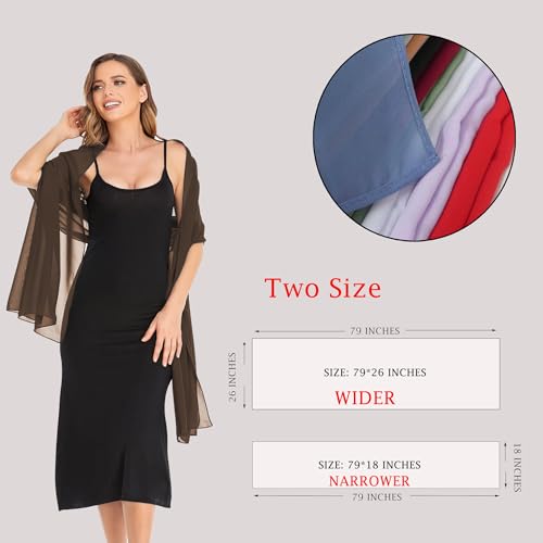 Shawls and Wraps for Evening Dresses Sheer Chiffon Women Elegant Soft Silky Wraps Wedding Bridal Scarf - color: Brown, size: 79*26‘’