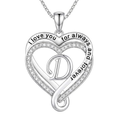 Heart Initial Necklace for Women Double Heart Letters Necklaces - color: D