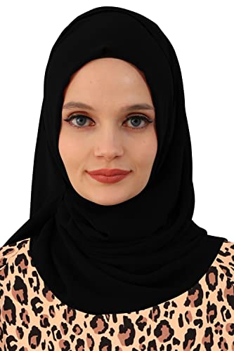 Aisha's Design Instant Chiffon Shawl for Women Modesty Turban Hijab Head Wrap Ready to Wear Women Headscarf - color: Black