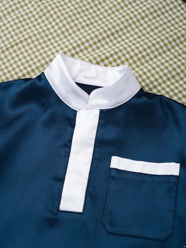 Muslim Toddler Baby Boys Ramadan Eid Outfit Thobe Arabic Islamic Abaya Dubai Robe Prayer Clothes - color: Navy Blue, size: 2-3T