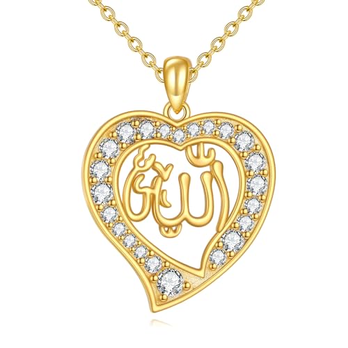 14K Gold Plated Allah Necklace Sterling Silver Muslim Islamic Pendant Religious Necklace for Men Women