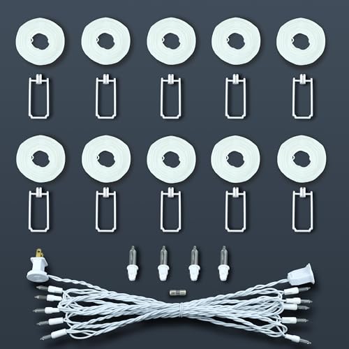 HOSY 10-Pack Red 3-in Lanterns, 11 ft White Wire Plug-in UL String Lights | Self-assembly Required, Nylon Fabric, 3-in Diameter, 12-in Spacing, End-to-end Connectable, UL Certified - color: White