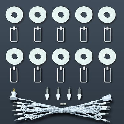 HOSY 10-Pack Red 3-in Lanterns, 11 ft White Wire Plug-in UL String Lights | Self-assembly Required, Nylon Fabric, 3-in Diameter, 12-in Spacing, End-to-end Connectable, UL Certified - color: White