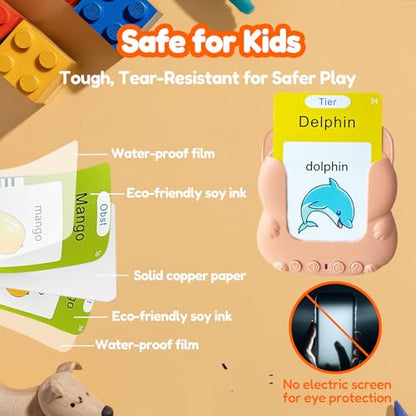 Talking Flash Cards Bilingual for Toddlers - German English Flashcards for Kids Adults, Test Mode, Pocket Speech Children, Interactive Vocabulary Learning, Audible Gifts Boy Girl (German) - color: German
