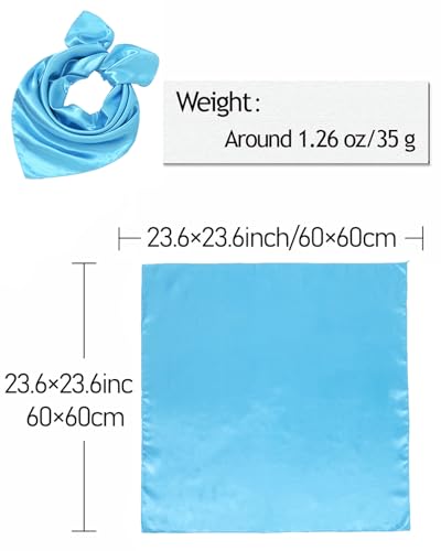 Saiusloa Solid Color Neck Scarf For Women Square Satin Head Scarves headband Bandanas 23.6× 23.6 inches - color: 4-sky Blue