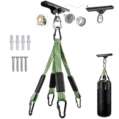 Heavy Duty Punching Bag Hanger with Boxing Bag Straps,180° +360° Rotation, Wall Ceiling Mount Hook for Heavy Boxing Bag, Weight Training, Aerial Yoga - color: Black&Silver
