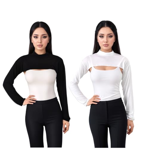 Modal Cotton Sun Protection Sleeves Cover for Women Mslim Islamic Conservative High Collar Vest Long Arm Sleeve Cover - color: Black White