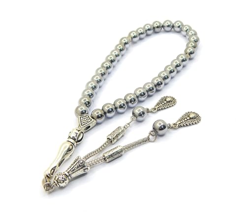 Perlin Prayer Beads Tesbih Tasbih Tespih Misbaha Subha 33, Muslim Islamic Rosary Bracelets Worship Accessories Hematite Beads Gemstone Beads Ball 8mm