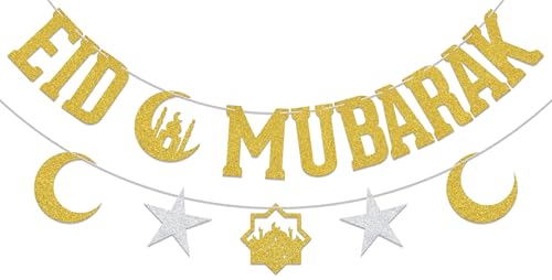 Ramadan Decorations Eid Mubarak Banner Happy Eid Muslim Islamic Festival Party Decoration Supplies Gold Glitter