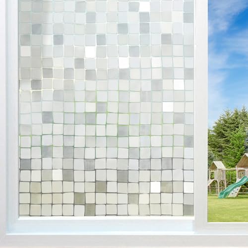 Window Privacy Film Frosted Glass Window Film Decorative, Removable Static Cling Heat Blocking Sun Blocker Front Door Window Covering for Bathroom Home Office (Mosaic, 17.5" x 78.7") - color: Mosaic, size: 17.5" x 78.7"