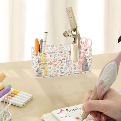Aquarium Fish Cute Acrylic Pen Holder 4 Compartments Pencil Organizer and Storage Makeup Brush Holder for Home Bedroom School Office Storage