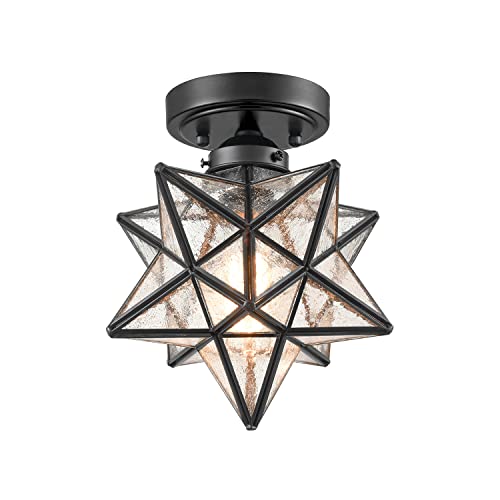 Moravian Star Flush Mount Ceiling Light Black with Seeded Glass - size: Seeded Glass 8in