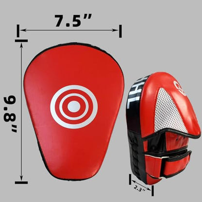 Boxing Pads Curved Punching Focus Mitts Sparring Gear for Boxing,MMA,Muay Thai,Martial Arts Training Equipment，Red/Black,2PCS - color: RED