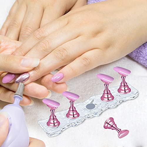 4 Set Nail Holder Stand - Display Fake Wave Shape Acrylic Nails, Magnetic Holder & Practice Station - color: 4Wave Pink
