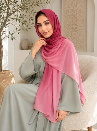 Gradient Dual Color Scarf，Elegant Ombre Headwraps Hijab, Modal Cotton Feel Lightweight Sunscreen Shawls for Women - color: 9#redpink