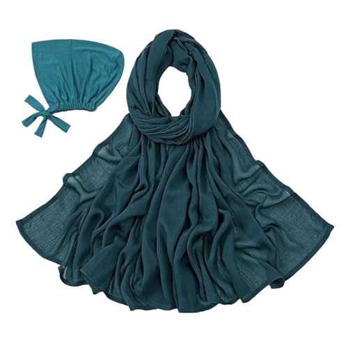 Modal Cotton Hijab Scarf for Women with Undercap Set - color: Teal Blue