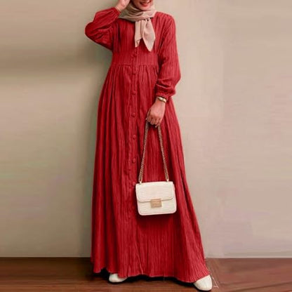 Abaya Dress For Women One-Piece Prayer Clothes Abaya Dubai Kaftan Long Sleeve Robe Thobe Dubai Islamic Clothing - color: Red, size: Small