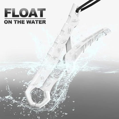 7.5'' Floating Fish Gripper, Fishing Grabber | Catfish Mouth Pliers, Caught Bass Holder, Fish Scale Hook Clamp, Saltwater Lip Grip Tool with Lanyard, Gifts for Men - color: White