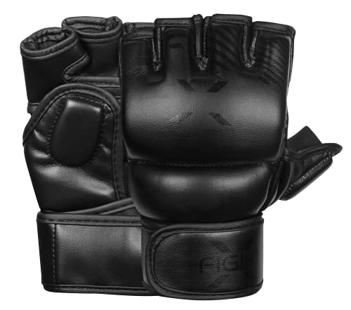 MMA Gloves - Men & Women Training Wristwrap Gloves for Boxing, Fighting, Kickboxing, Taekwondo, Karate Sparring - color: Full Black