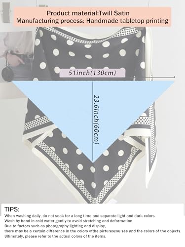 Triangle Shawls Scarf Head Hair Neck For Women Scarves Fashion Silk Feeling Lady Lightweight 51 * 23.6inch - color: K19-black Background With a White Dots（51*23.6inch）