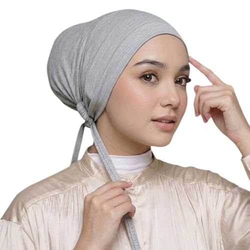 Yeieeo Women's Satin-Lined Tie Closure Hijab Undercap Non Slip,Premium Jersey Muslim Daily Wear Inner Headscarf Cap - color: Light Grey