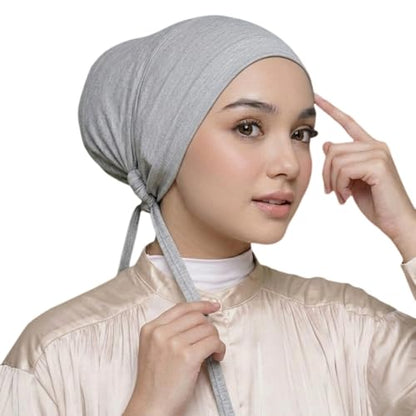Yeieeo Women's Satin-Lined Tie Closure Hijab Undercap Non Slip,Premium Jersey Muslim Daily Wear Inner Headscarf Cap - color: Light Grey