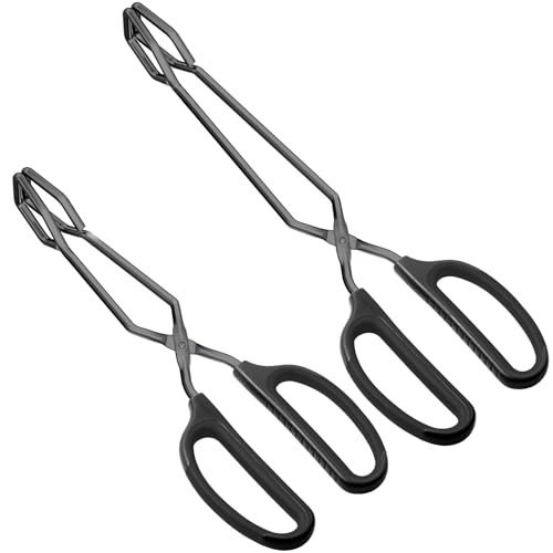 HINMAY Stainless Steel Kitchen Scissor Tongs 10" and 12" Set (Black) | Comfortable Grip Metal Scissor Tongs for Cooking, Grilling & Serving - color: Black, size: 10-Inch + 12-Inch