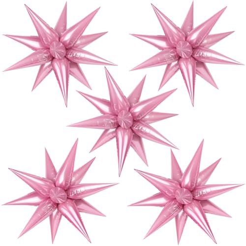 60 Pcs Star Balloons Explosion 12 Point Foil Cone Balloons Magic Balloon Large for Wedding Anniversary Backdrop Birthday Party Decorations Pink - color: Pink