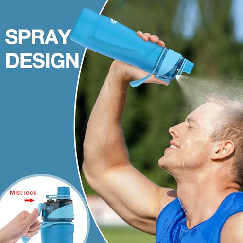 Misting Water Bottle, 24oz Insulated Water Bottle, 2-in-1 Mist & Sip Stainless Steel Water Bottles, Sports Water Bottle for Hiking, Running, Gym - color: Lake Blue
